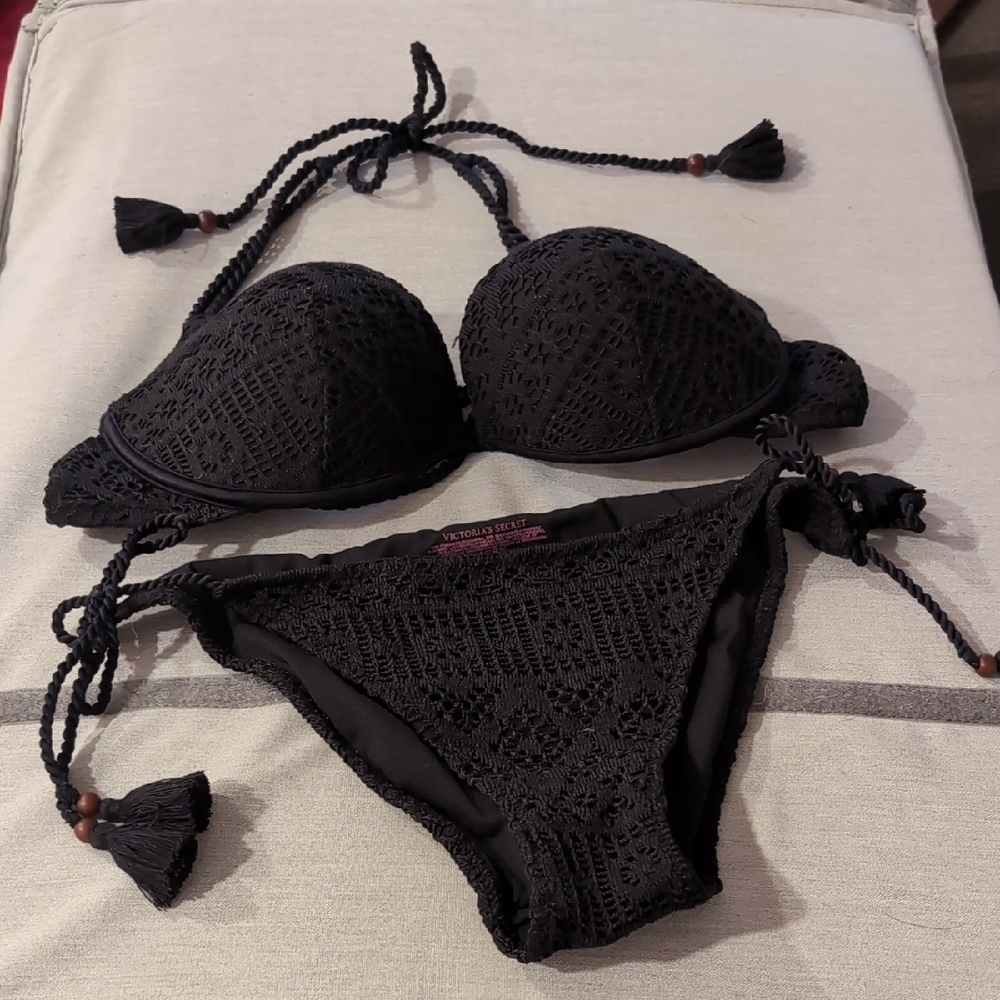 Victoria Secret Black Crochet push up Bikini Set